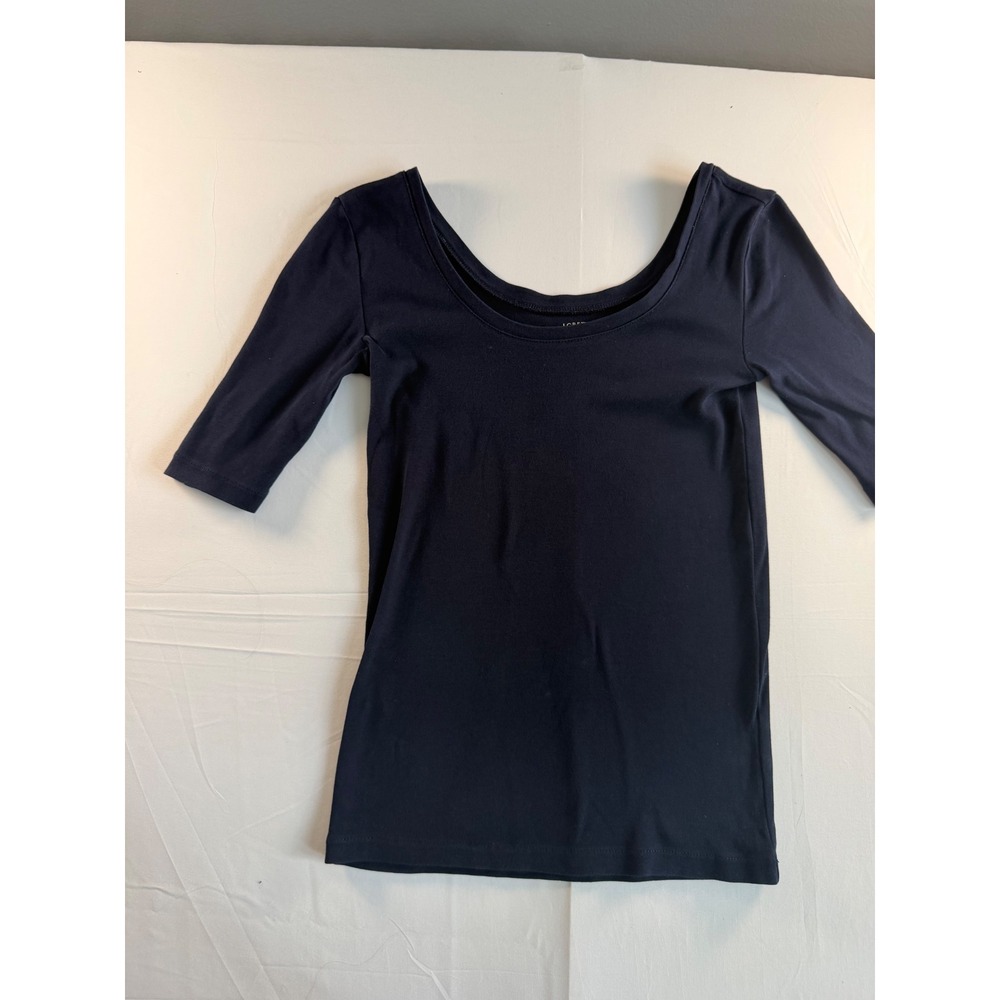 J.Crew Perfect Fit Top Women XS Navy Blue Scoop Neck Button Cuff Preppy Classic - Picture 3 of 9